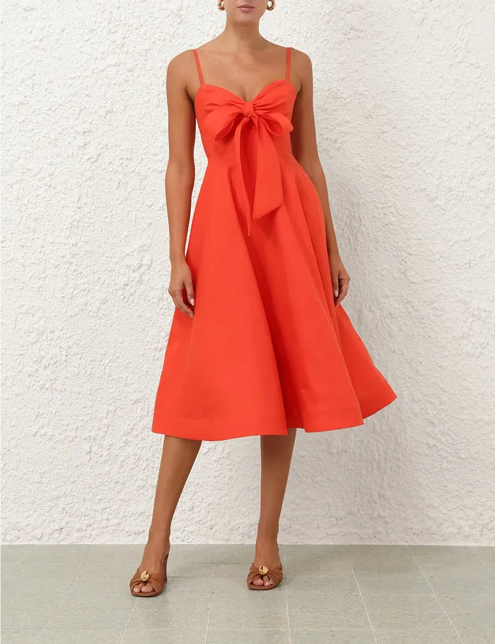 Women Zimmermann Dresses Crush Tie Front Midi Dress Red