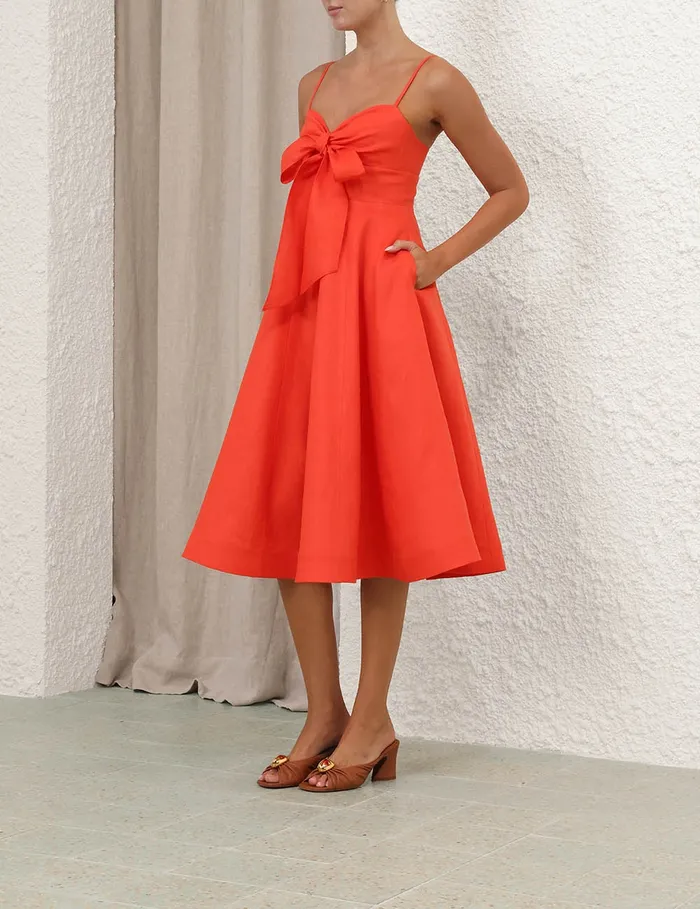 Women Zimmermann Dresses Crush Tie Front Midi Dress Red