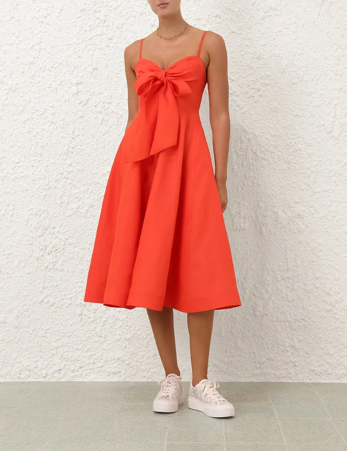Women Zimmermann Dresses Crush Tie Front Midi Dress Red