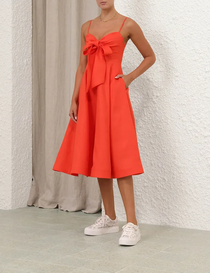 Women Zimmermann Dresses Crush Tie Front Midi Dress Red