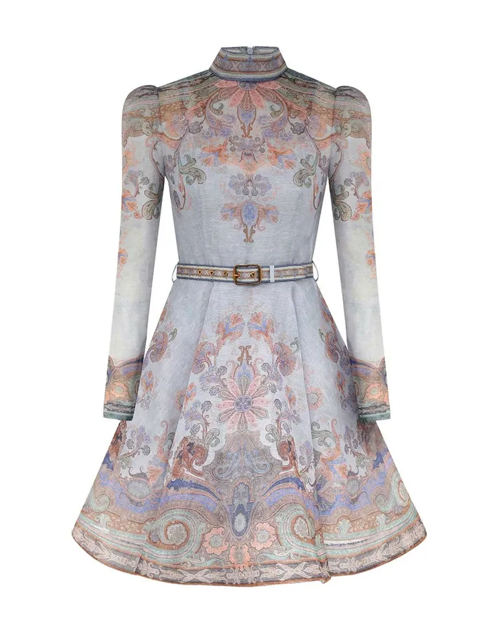 Women Zimmermann Dresses Eden Belted Mini Dress Blue Paisley