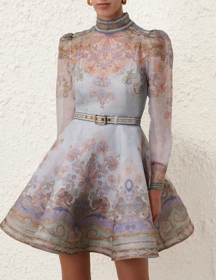 Women Zimmermann Dresses Eden Belted Mini Dress Blue Paisley