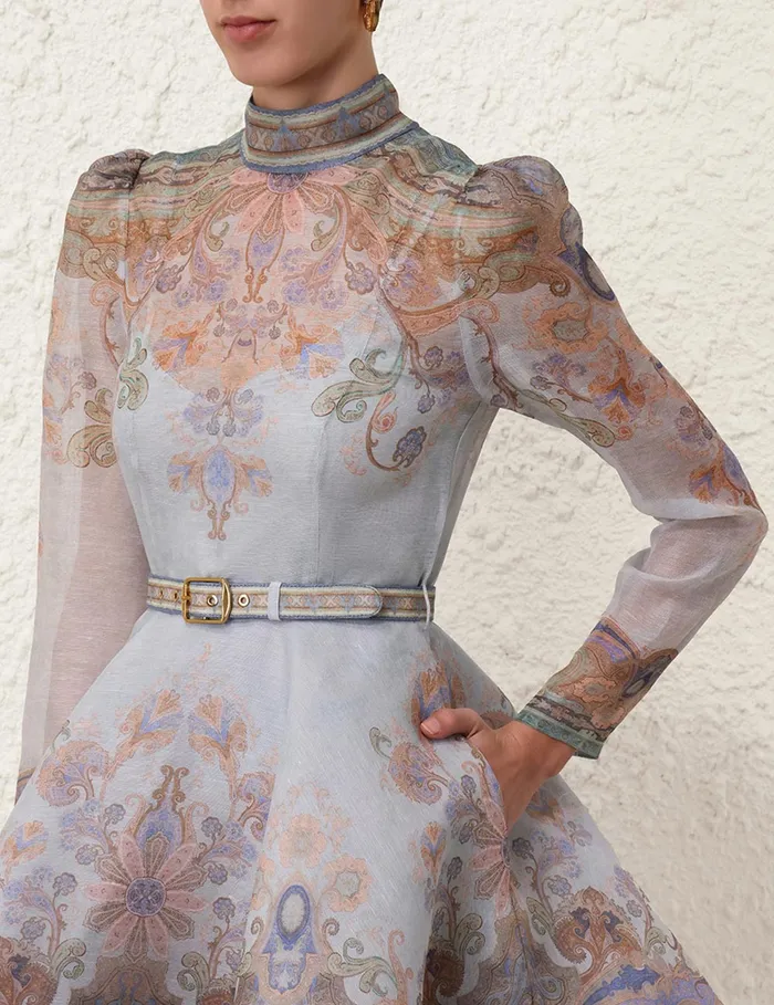Women Zimmermann Dresses Eden Belted Mini Dress Blue Paisley