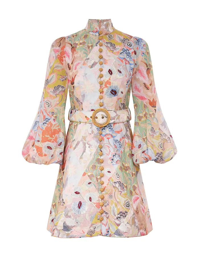 Women Zimmermann Dresses Illustration Belted Mini Dress Multi Floral Diamond