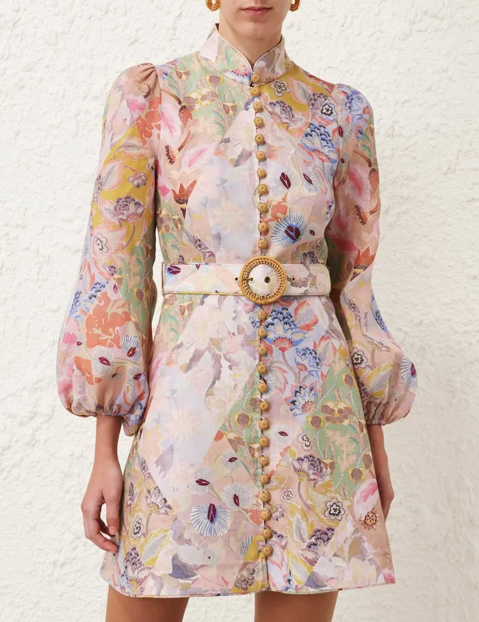 Women Zimmermann Dresses Illustration Belted Mini Dress Multi Floral Diamond