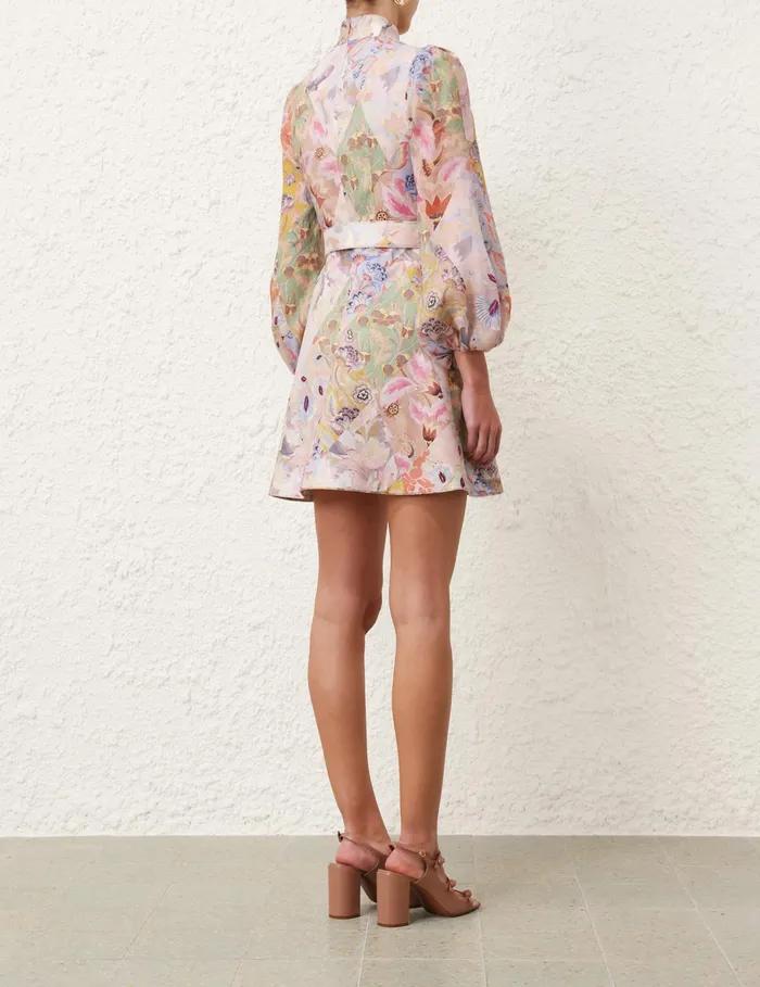 Women Zimmermann Dresses Illustration Belted Mini Dress Multi Floral Diamond