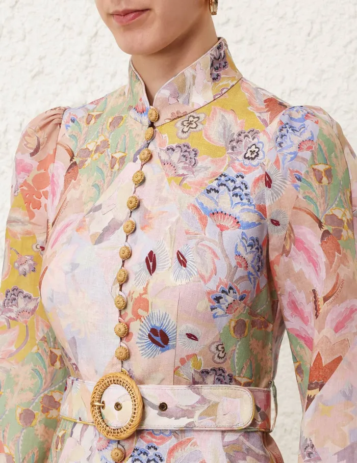 Women Zimmermann Dresses Illustration Belted Mini Dress Multi Floral Diamond