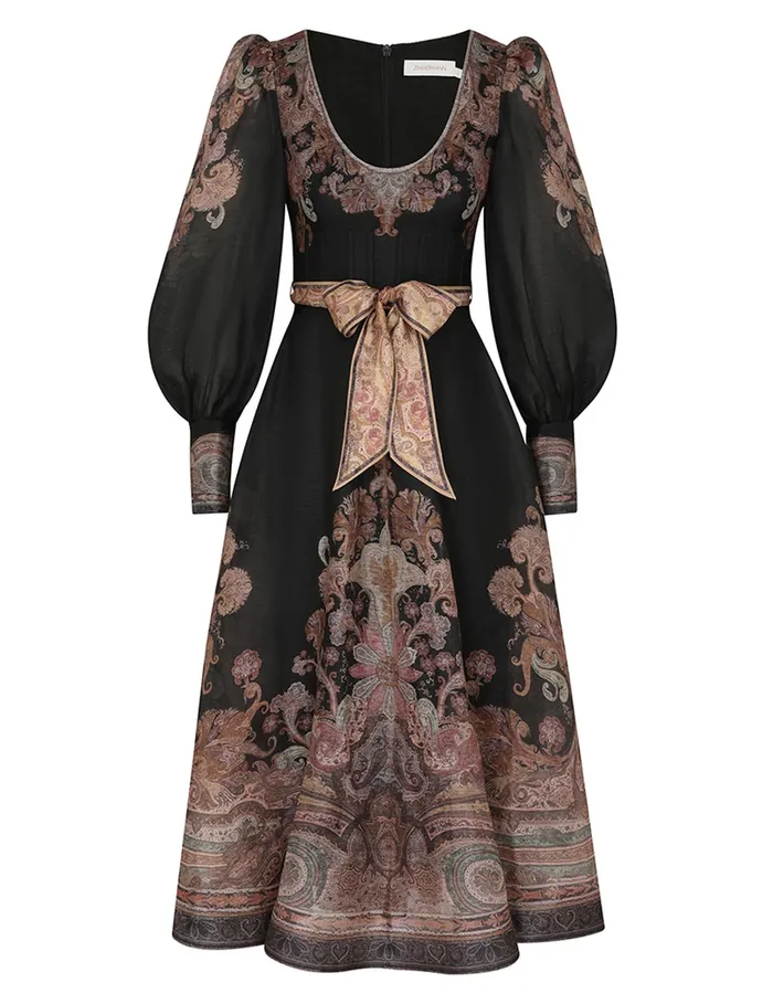 Women Zimmermann Dresses Illustration Structured Dress Black Paisley
