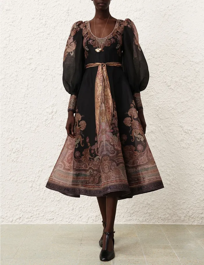 Women Zimmermann Dresses Illustration Structured Dress Black Paisley