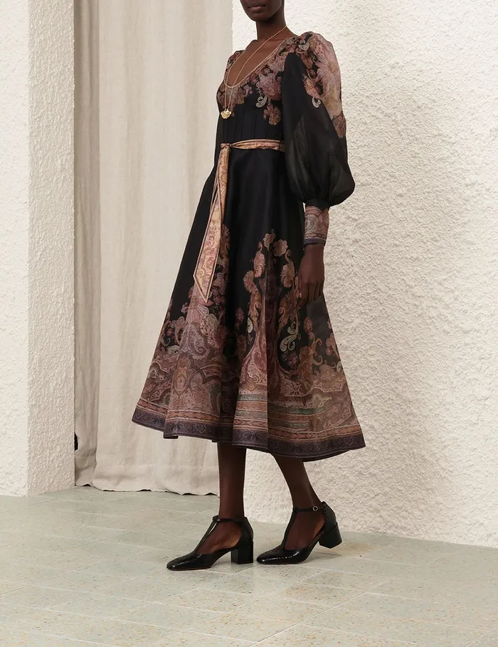Women Zimmermann Dresses Illustration Structured Dress Black Paisley