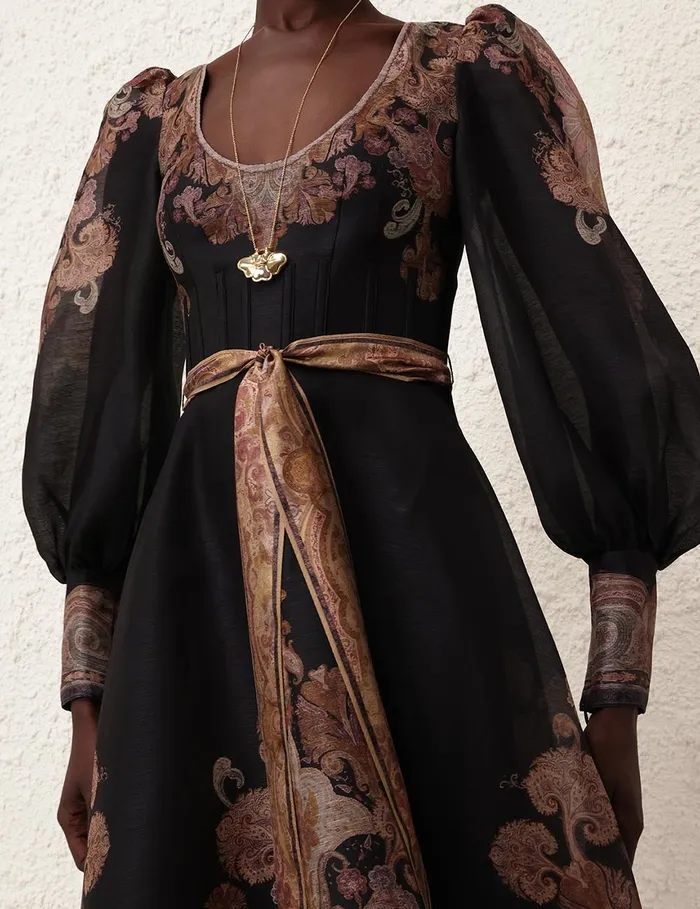Women Zimmermann Dresses Illustration Structured Dress Black Paisley