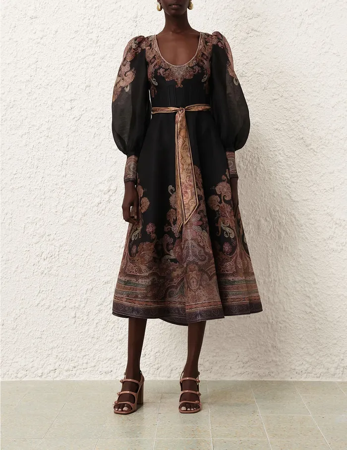 Women Zimmermann Dresses Illustration Structured Dress Black Paisley