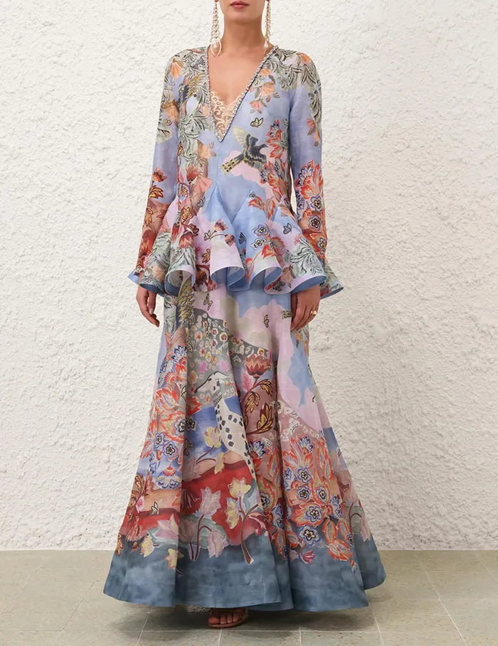 Women Zimmermann Dresses Illustration V Neck Gown Eden Garden