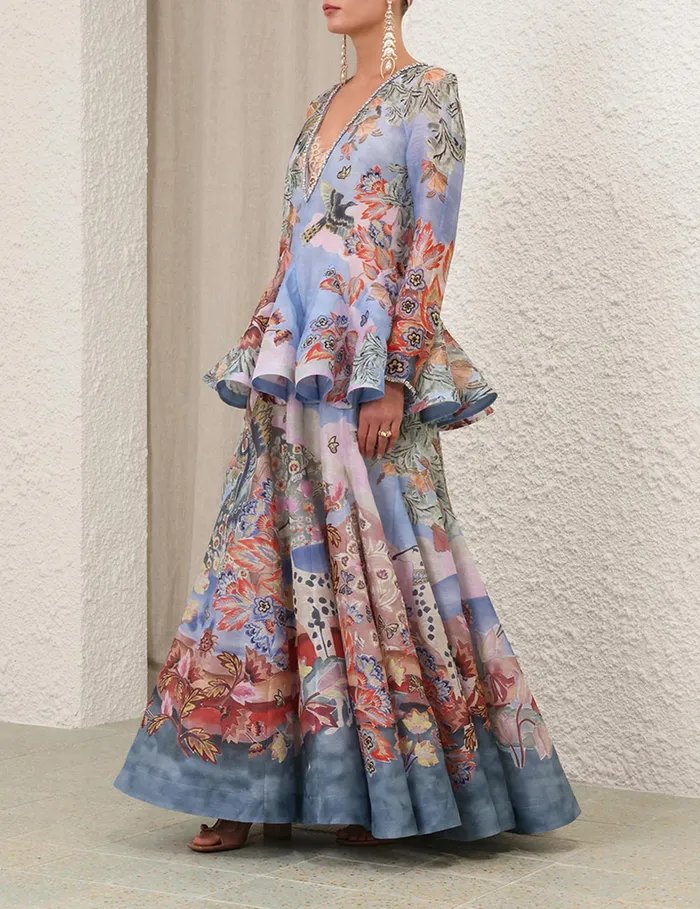 Women Zimmermann Dresses Illustration V Neck Gown Eden Garden