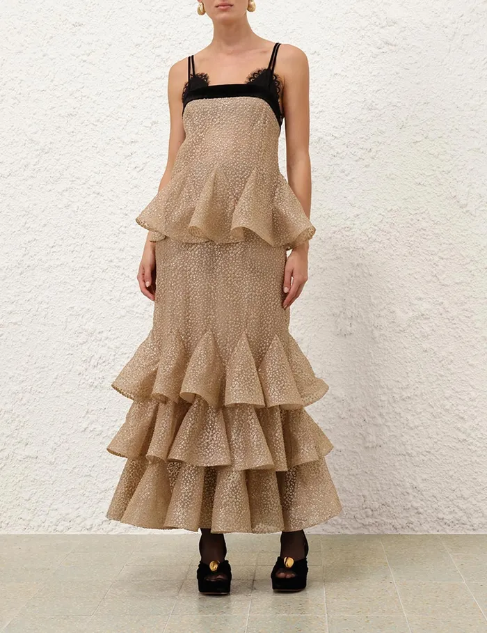 Women Zimmermann Dresses Pavilion Glitter Flutter Slip Champagne