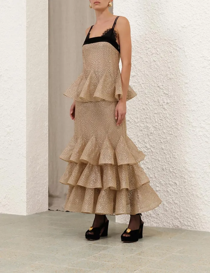 Women Zimmermann Dresses Pavilion Glitter Flutter Slip Champagne