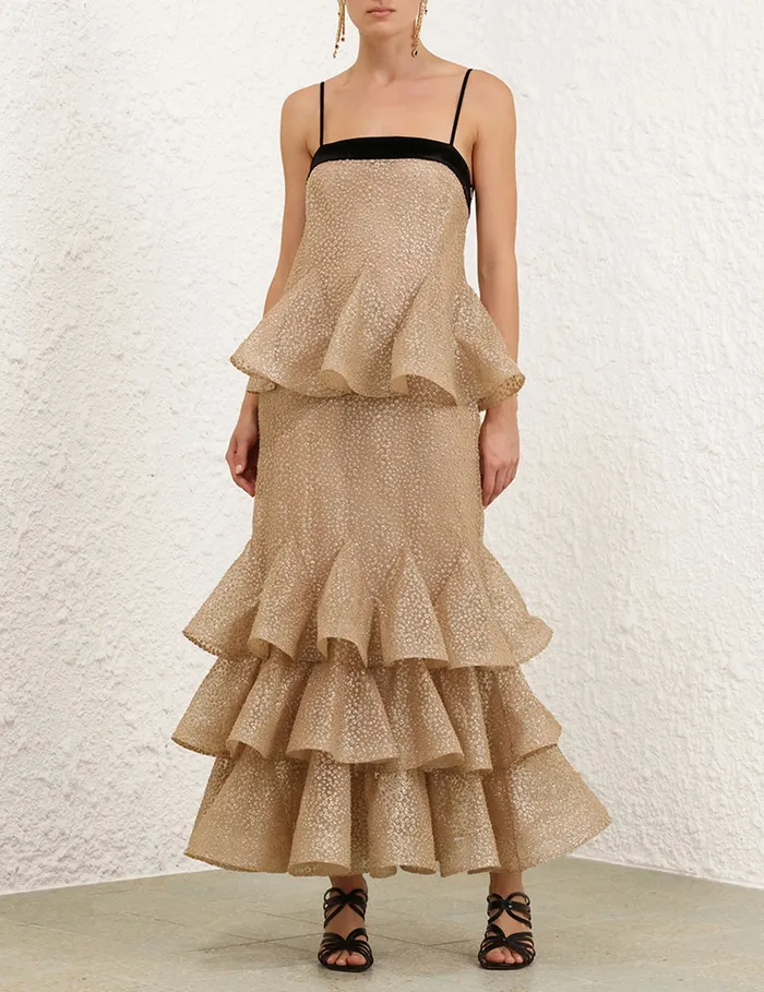 Women Zimmermann Dresses Pavilion Glitter Flutter Slip Champagne