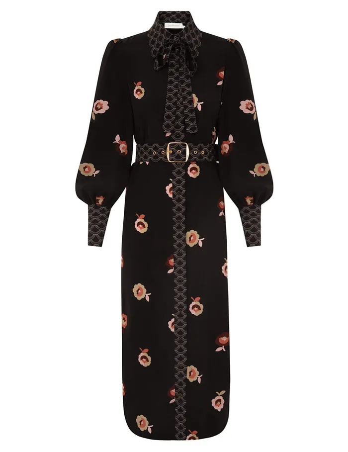 Women Zimmermann Dresses Pussybow Midi Dress Black Floral