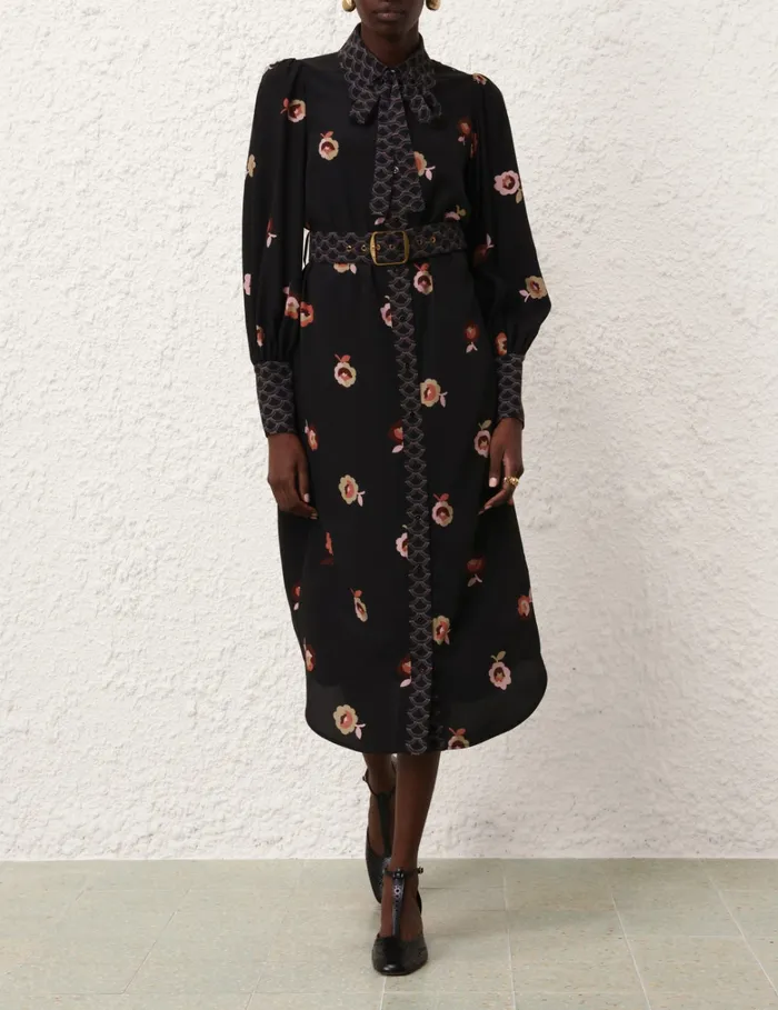 Women Zimmermann Dresses Pussybow Midi Dress Black Floral