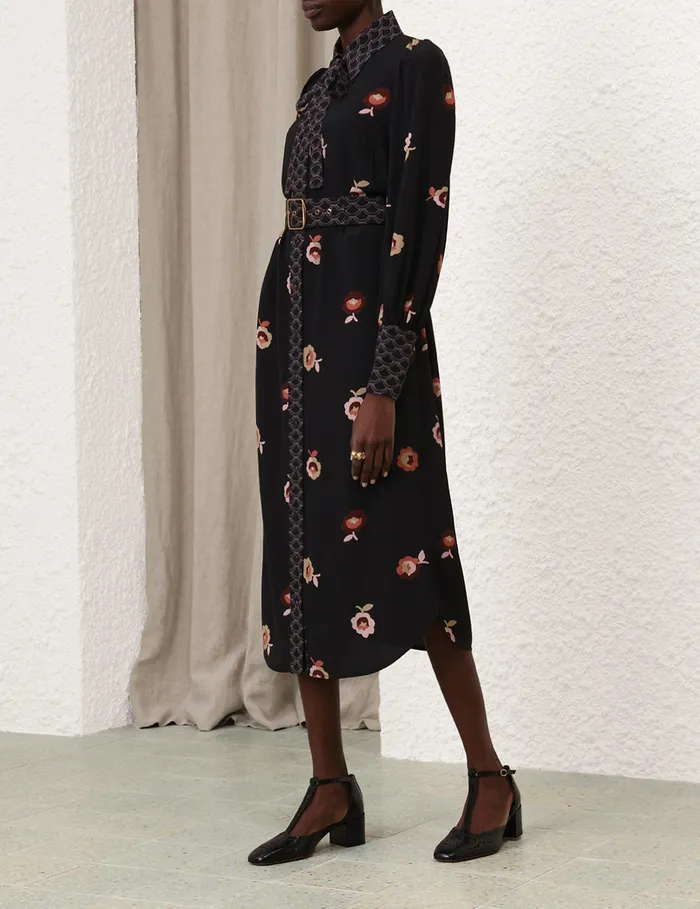 Women Zimmermann Dresses Pussybow Midi Dress Black Floral