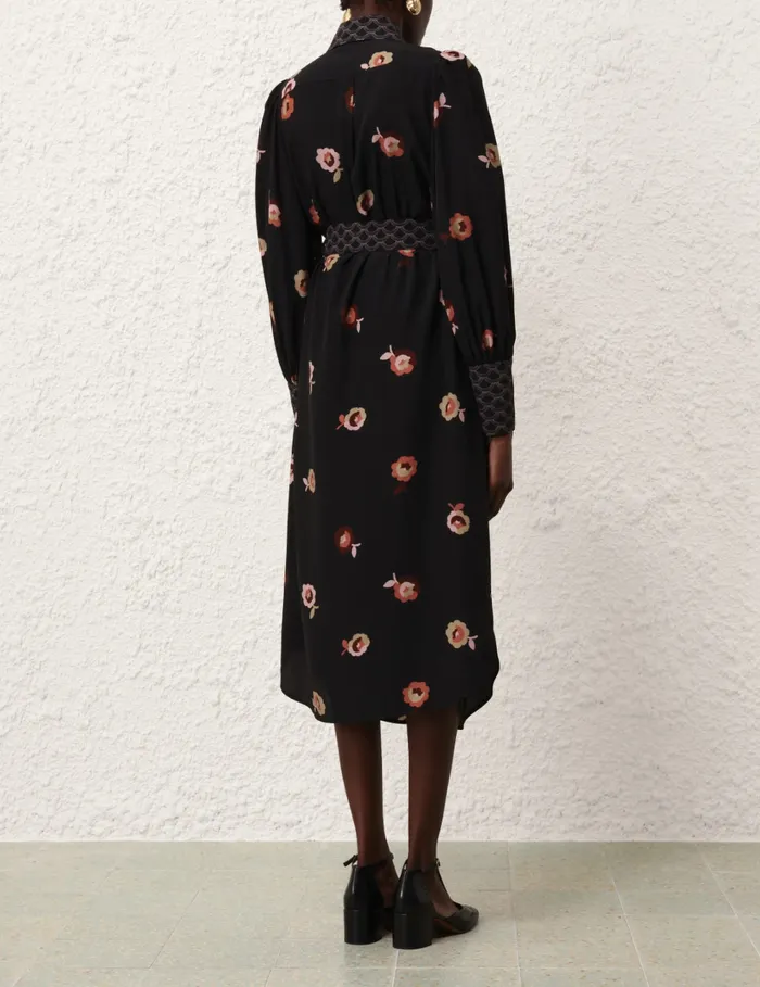 Women Zimmermann Dresses Pussybow Midi Dress Black Floral
