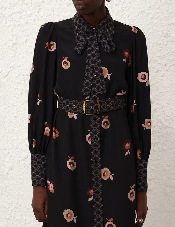 Women Zimmermann Dresses Pussybow Midi Dress Black Floral