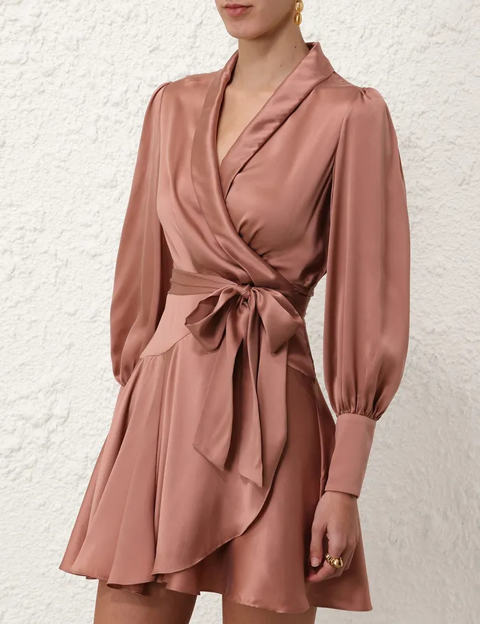 Women Zimmermann Dresses Silk Wrap Mini Dress Blush