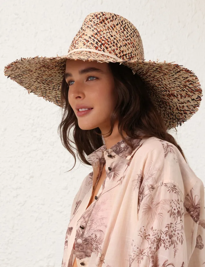 Women Zimmermann Hats Multi Tone Straw Fedora Multi