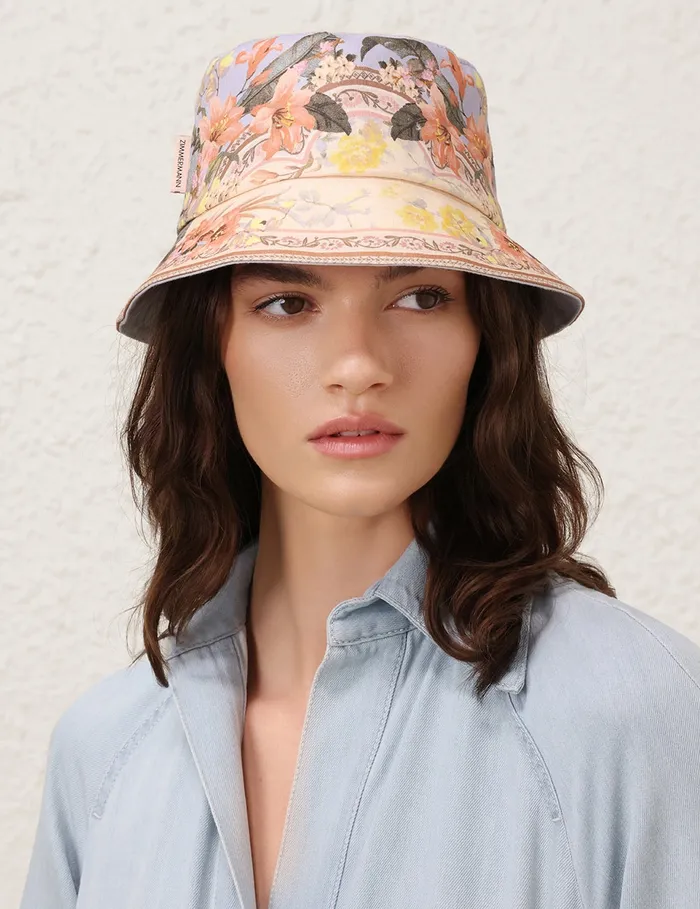 Women Zimmermann Hats Printed Canvas Bucket Hat Blue Floral