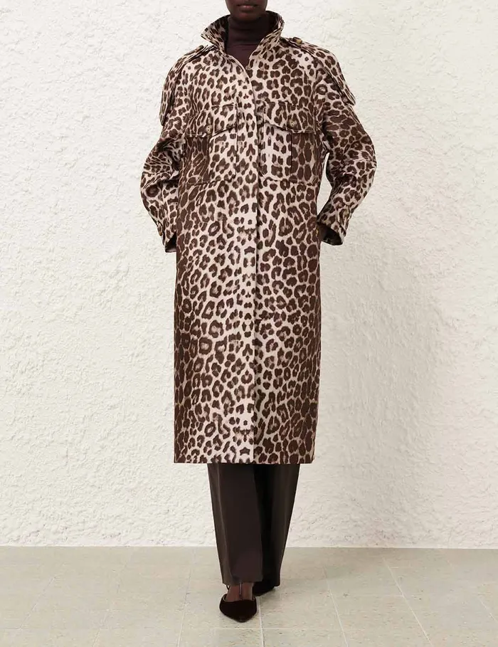 Women Zimmermann Jackets and Coats Illustration Pocket Anorak Chocolate Leopard