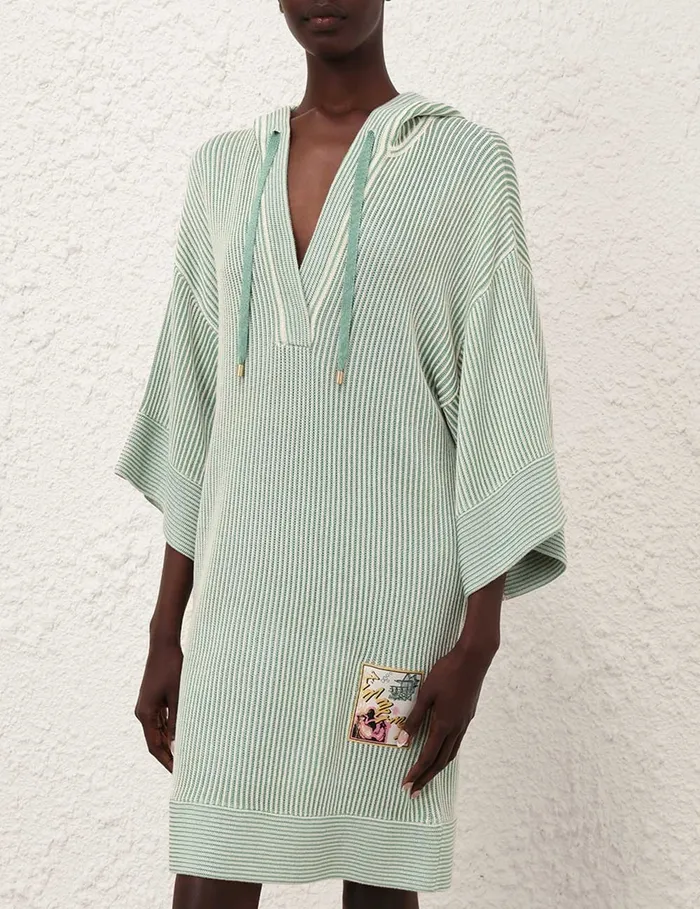 Women Zimmermann Knitwear Acacia Stripe Hooded Mini Greencream