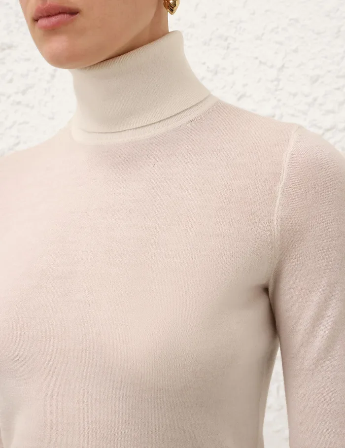 Women Zimmermann Knitwear Classic Turtle Neck Sweater Parchment