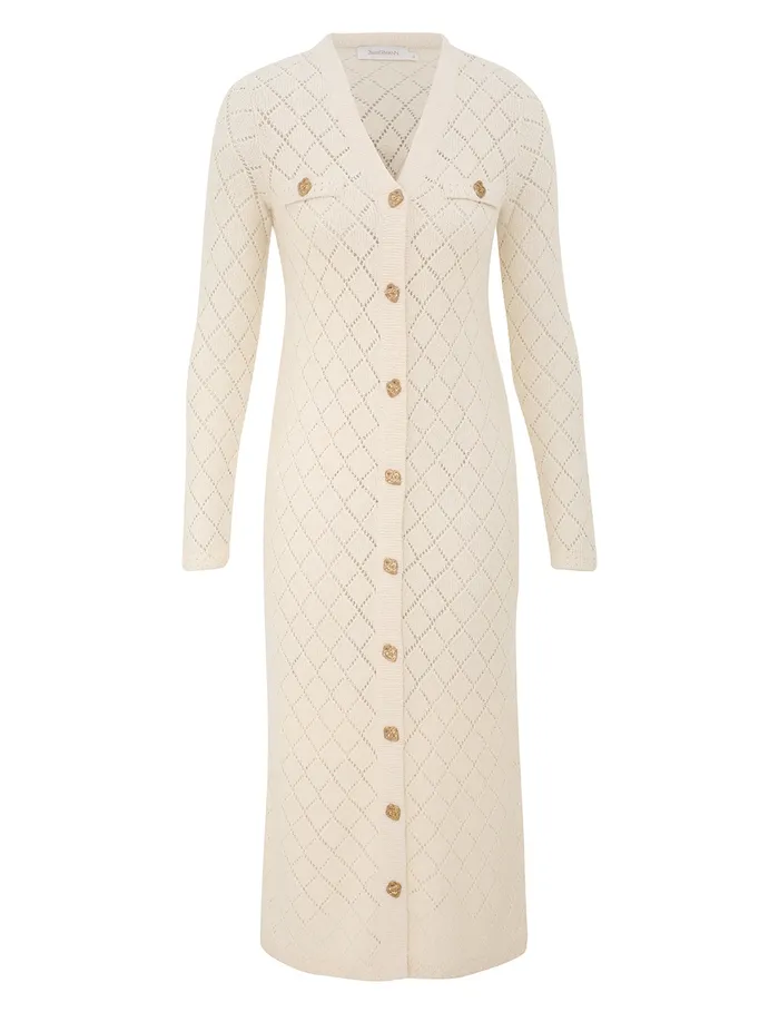 Women Zimmermann Knitwear Crush Pointelle Midi Dress Cream