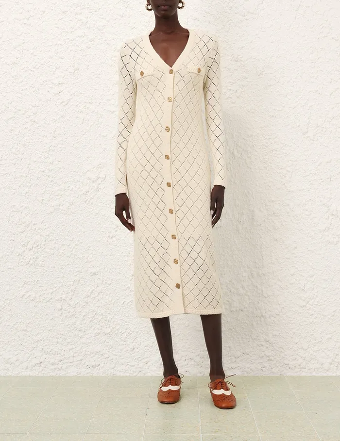 Women Zimmermann Knitwear Crush Pointelle Midi Dress Cream