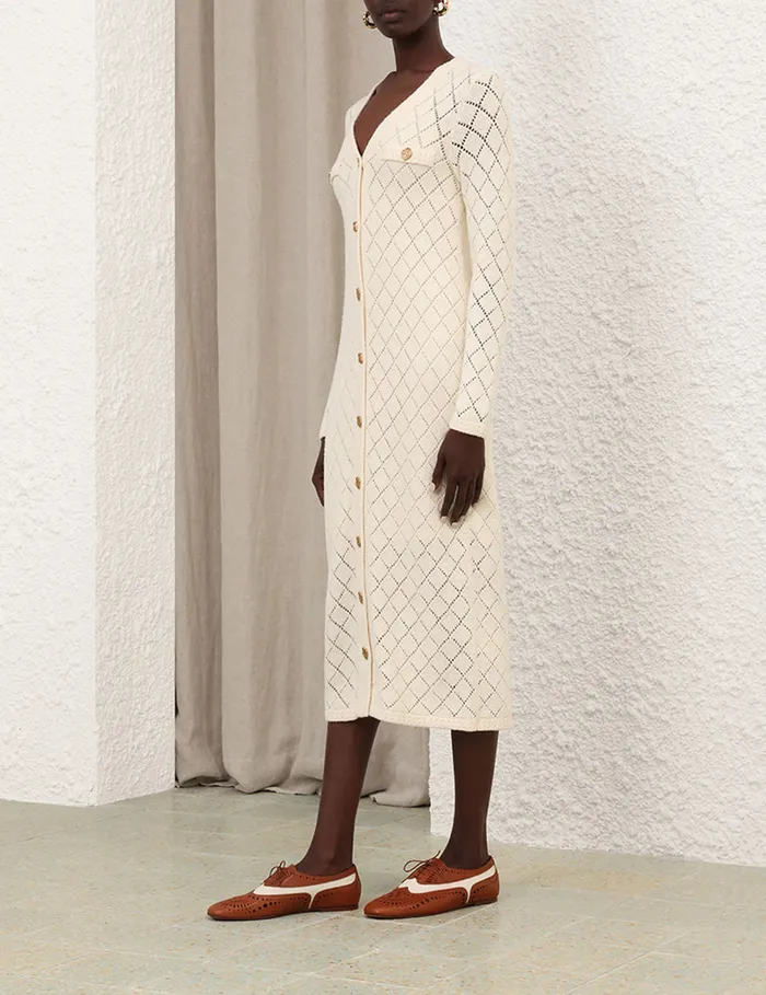 Women Zimmermann Knitwear Crush Pointelle Midi Dress Cream