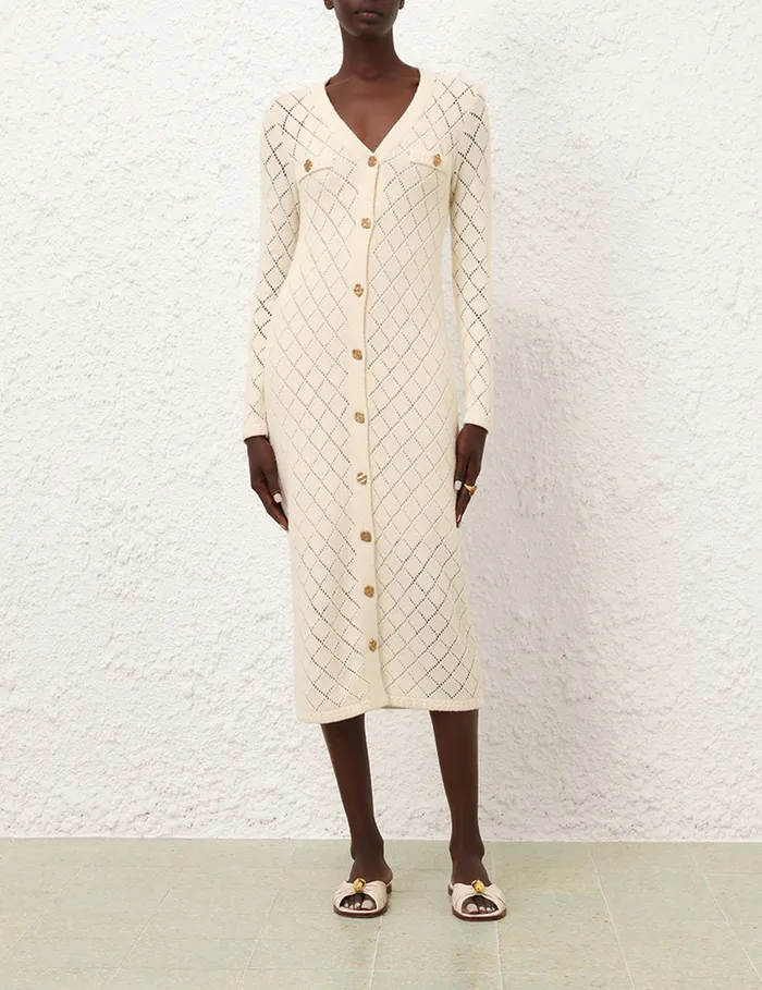 Women Zimmermann Knitwear Crush Pointelle Midi Dress Cream
