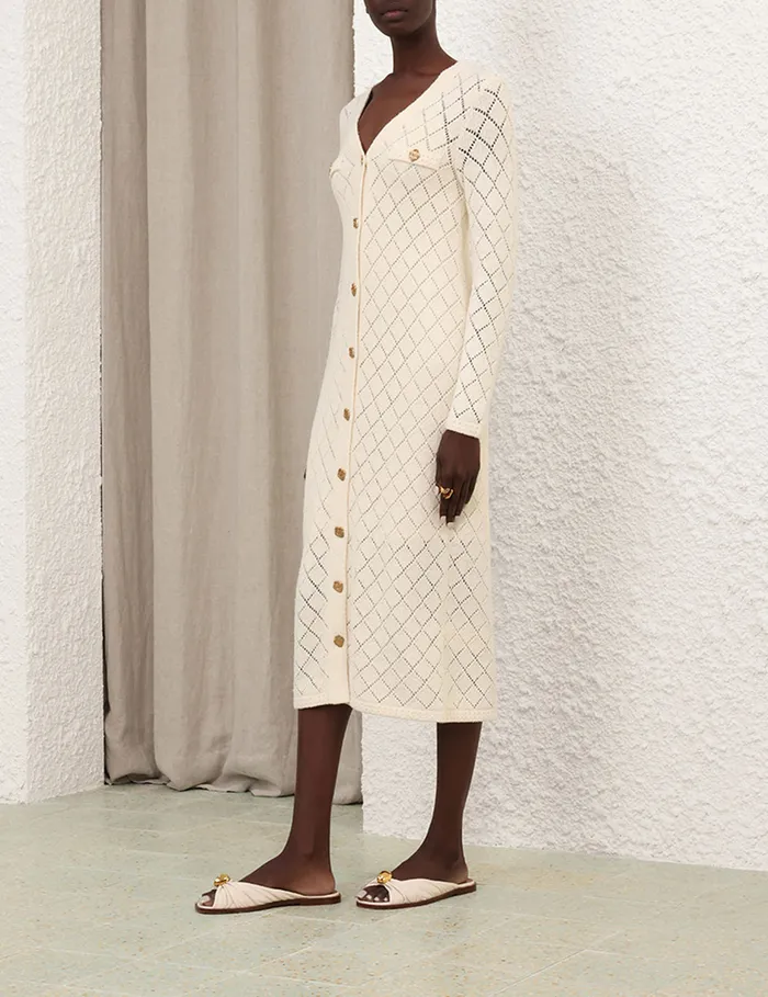 Women Zimmermann Knitwear Crush Pointelle Midi Dress Cream