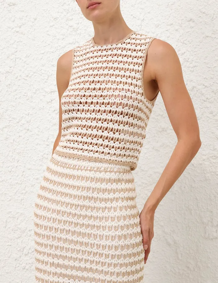 Women Zimmermann Knitwear Tallow Crochet Tank Top Ivorygold