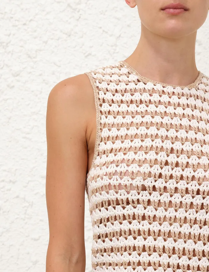 Women Zimmermann Knitwear Tallow Crochet Tank Top Ivorygold