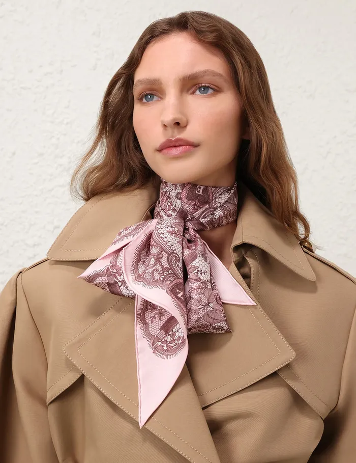 Women Zimmermann Scarves Printed Silk Neckscarf Locket Lace Taffy Ombre