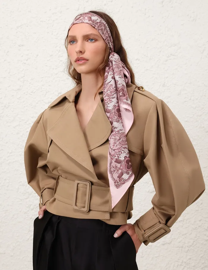 Women Zimmermann Scarves Printed Silk Neckscarf Locket Lace Taffy Ombre