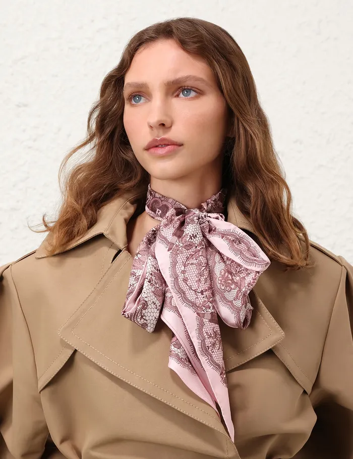 Women Zimmermann Scarves Printed Silk Neckscarf Locket Lace Taffy Ombre