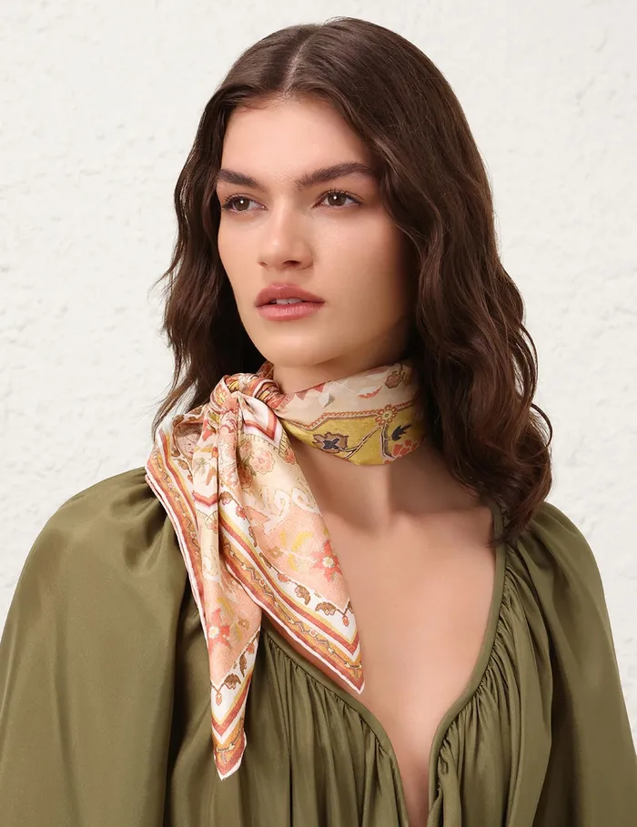 Women Zimmermann Scarves Printed Silk Square 70 Mustard Multi