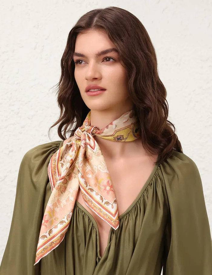 Women Zimmermann Scarves Printed Silk Square 70 Mustard Multi