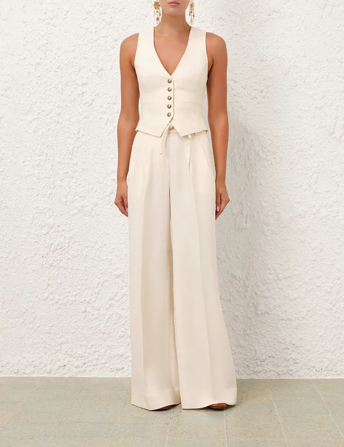 Women Zimmermann Shorts and Pants Crush Linen Wide Leg Pant Cream