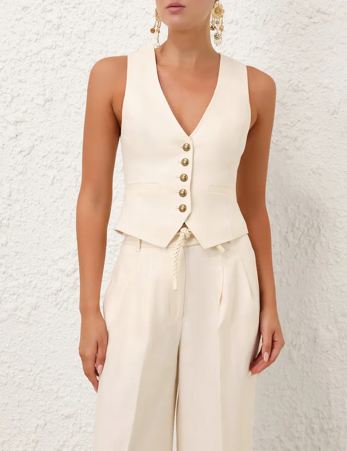 Women Zimmermann Shorts and Pants Crush Linen Wide Leg Pant Cream