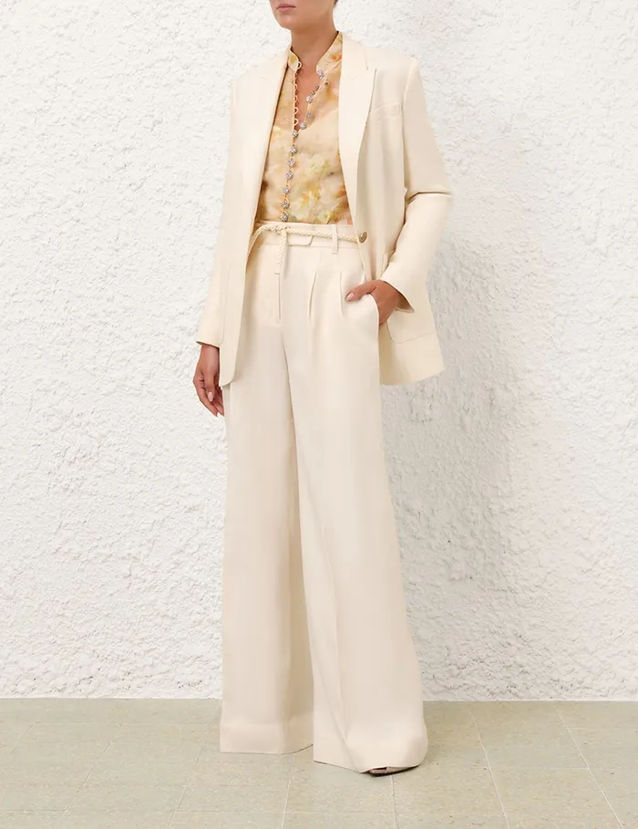 Women Zimmermann Shorts and Pants Crush Linen Wide Leg Pant Cream