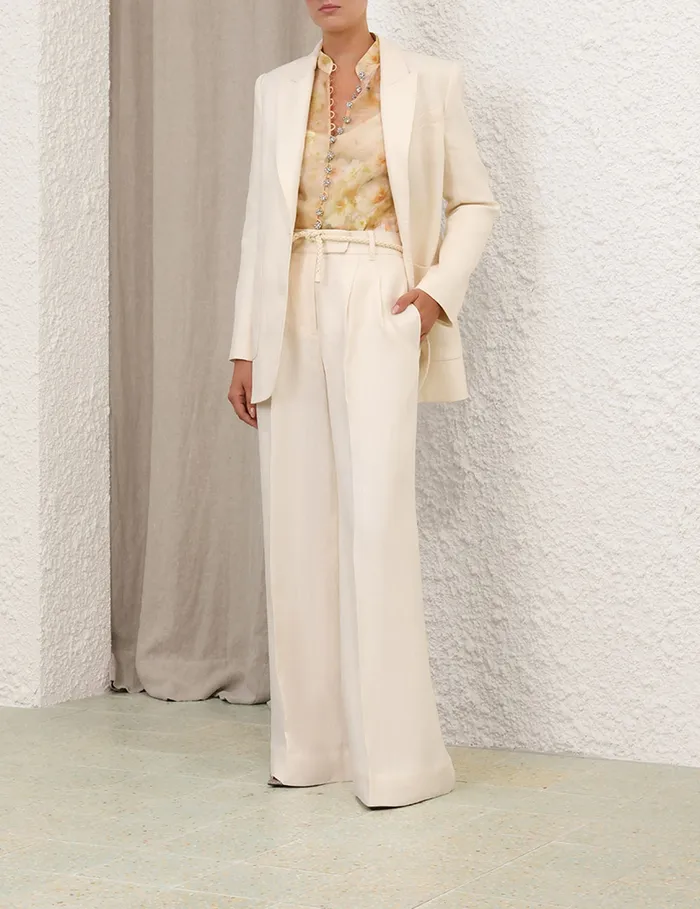 Women Zimmermann Shorts and Pants Crush Linen Wide Leg Pant Cream