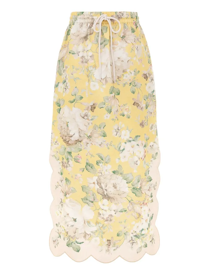 Women Zimmermann Skirts Acacia Scallop Midi Skirt Yellow Floral