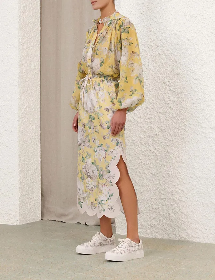 Women Zimmermann Skirts Acacia Scallop Midi Skirt Yellow Floral